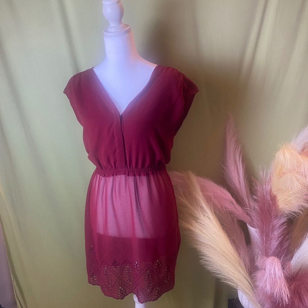 Madewell Red Sheer Tunic Mini Dress Eyelet Hem Elastic Waist Size 00